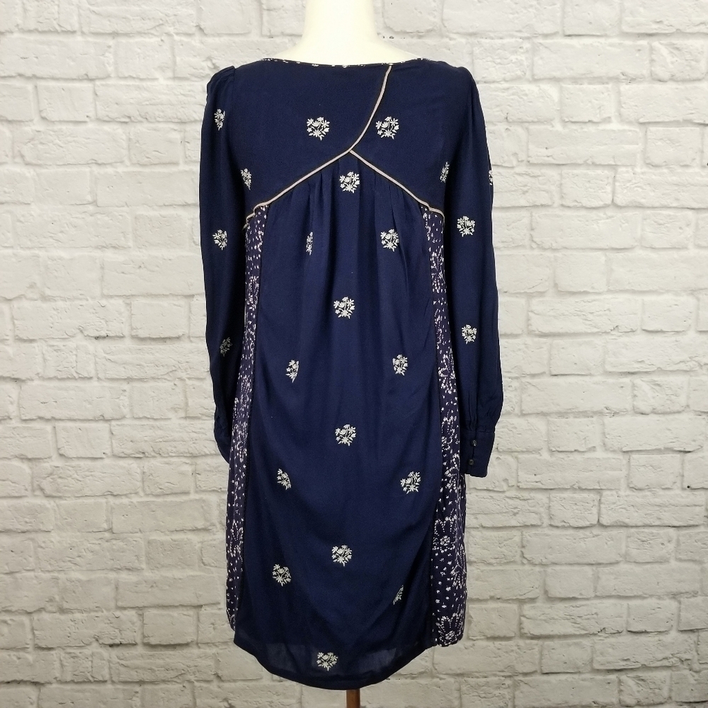 Floreat Anthro Dahlia blue floral lace long sleeve swing dress women's size 2 - Picture 5 of 9